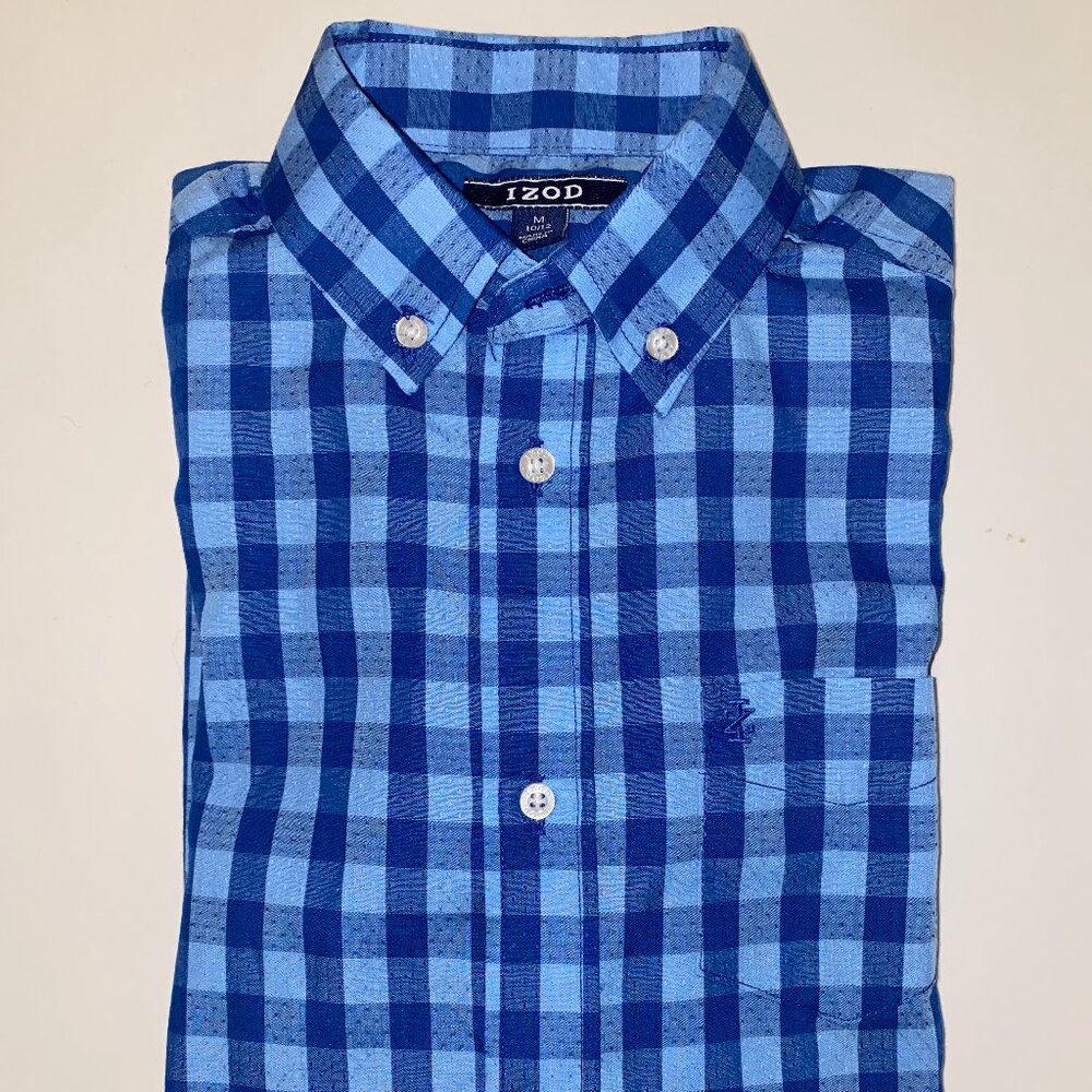 Izod boys blue checkered button down shirt